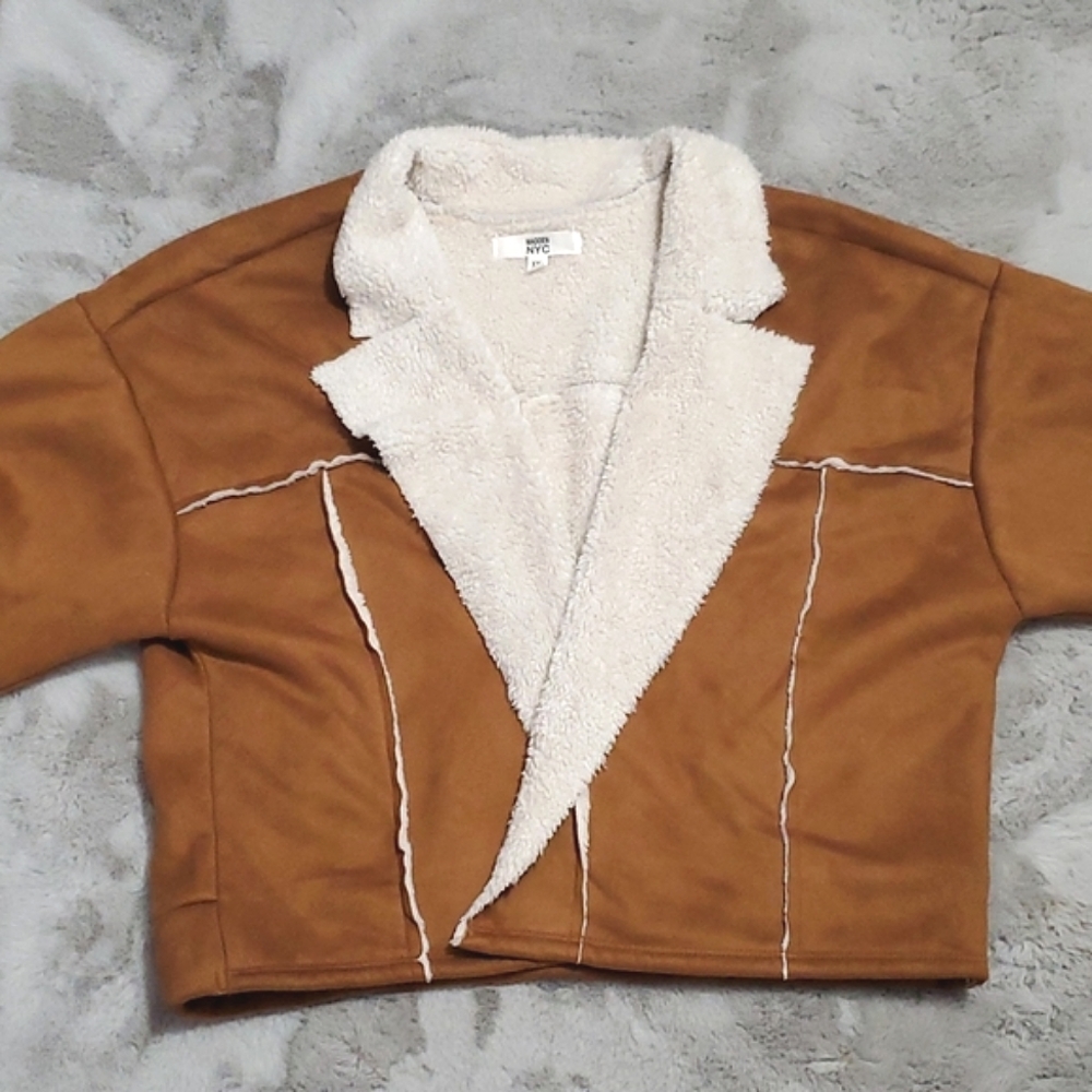 Madden NYC soft faux fur tan jacket